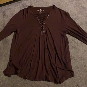 Red Long Sleeve V Neck